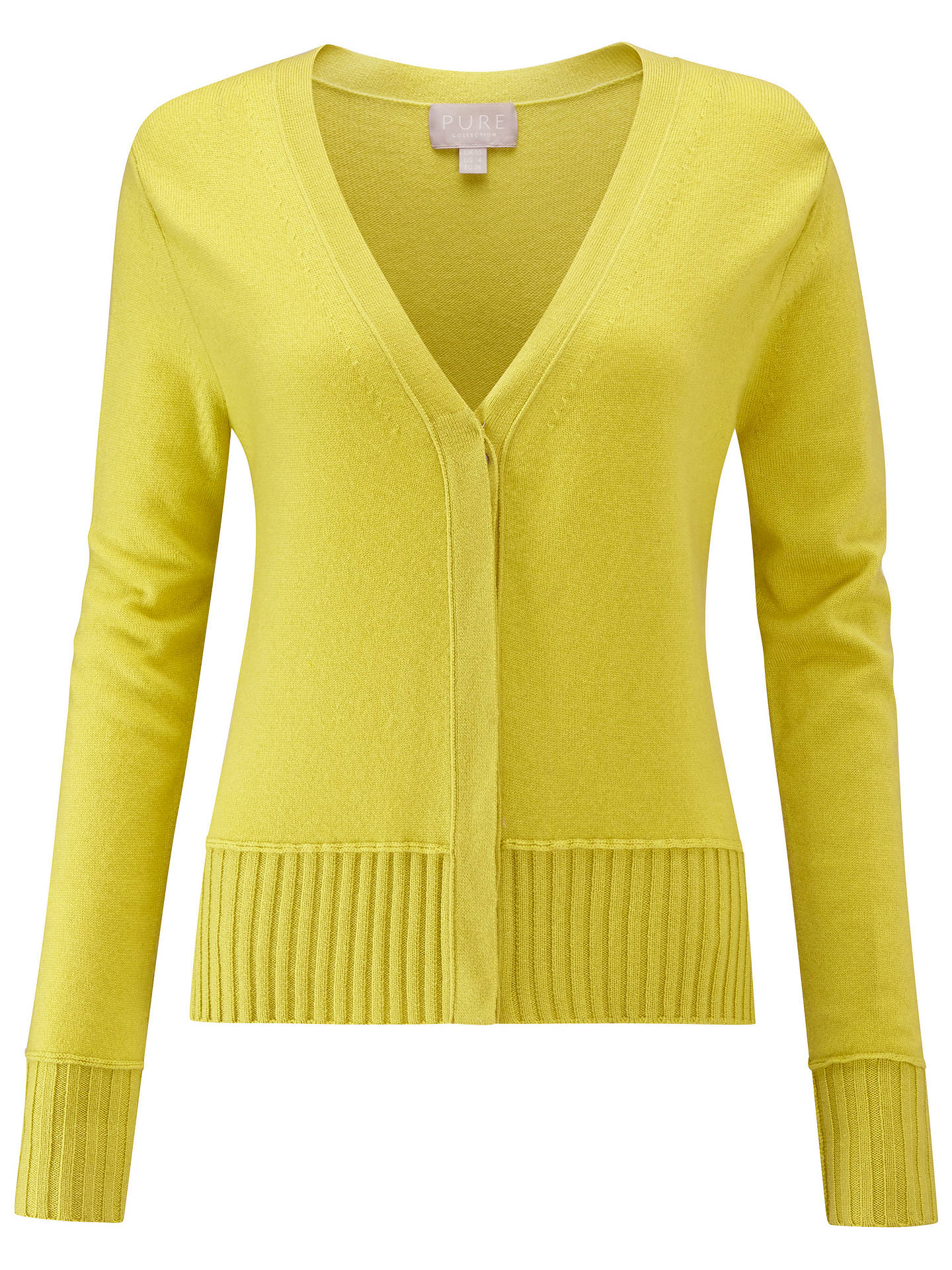 Chartreuse | Ribbed Trim V Neck Cardigan | Pure Collection