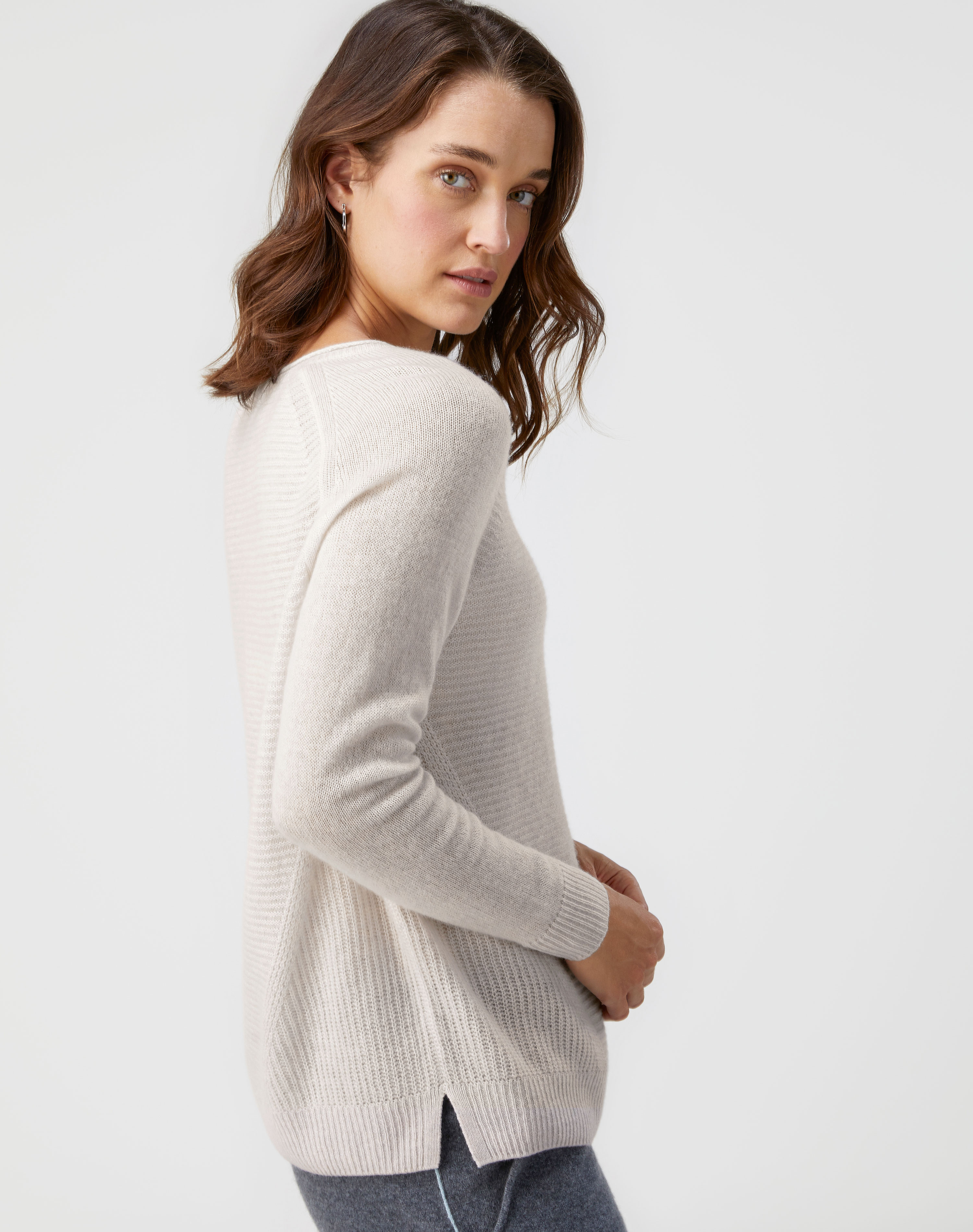 Alpine White | Organic Cashmere Soft Textured Sweater | Pure Collection
