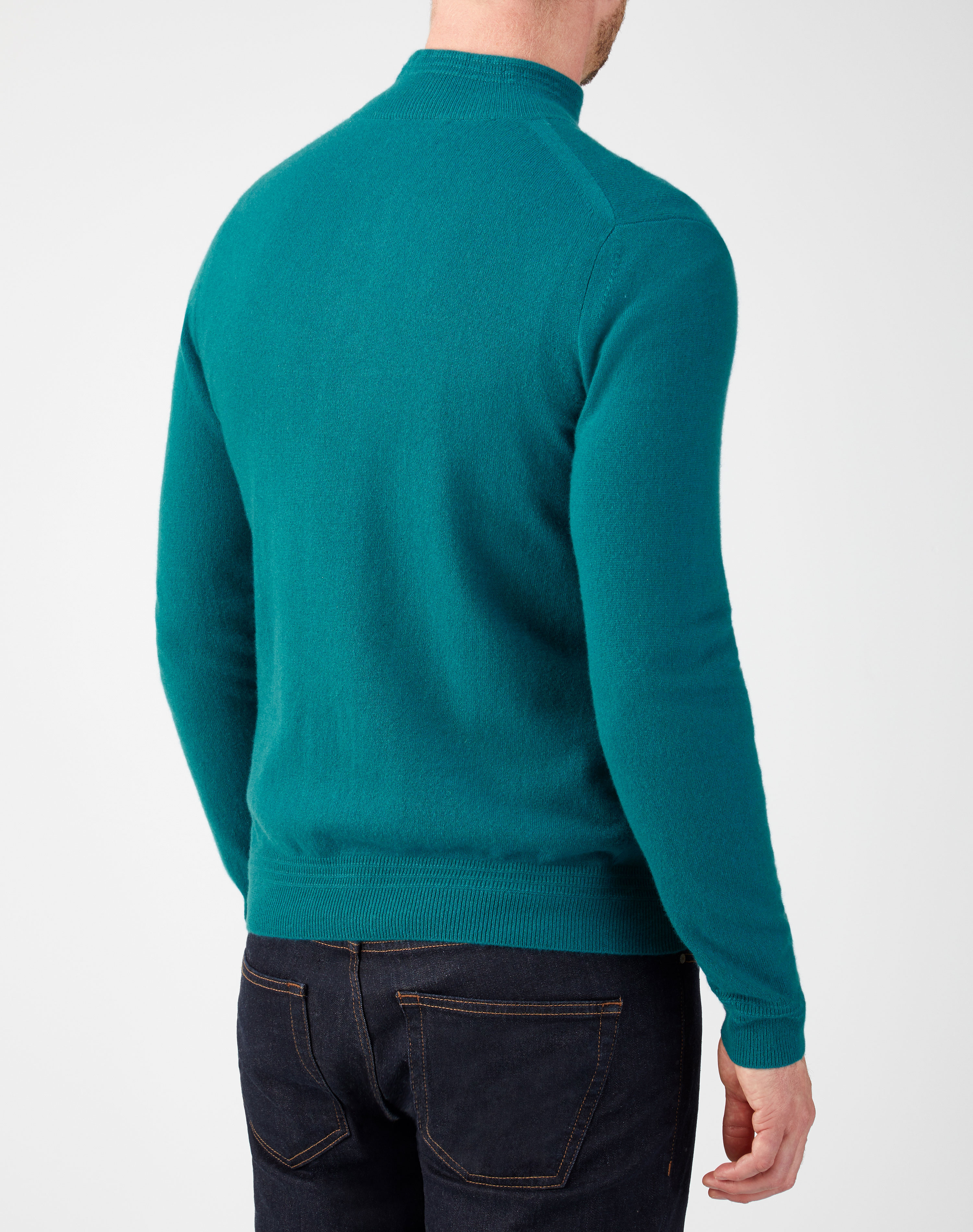 Forest Green | Mens Cashmere Zip Neck Sweater | Pure Collection