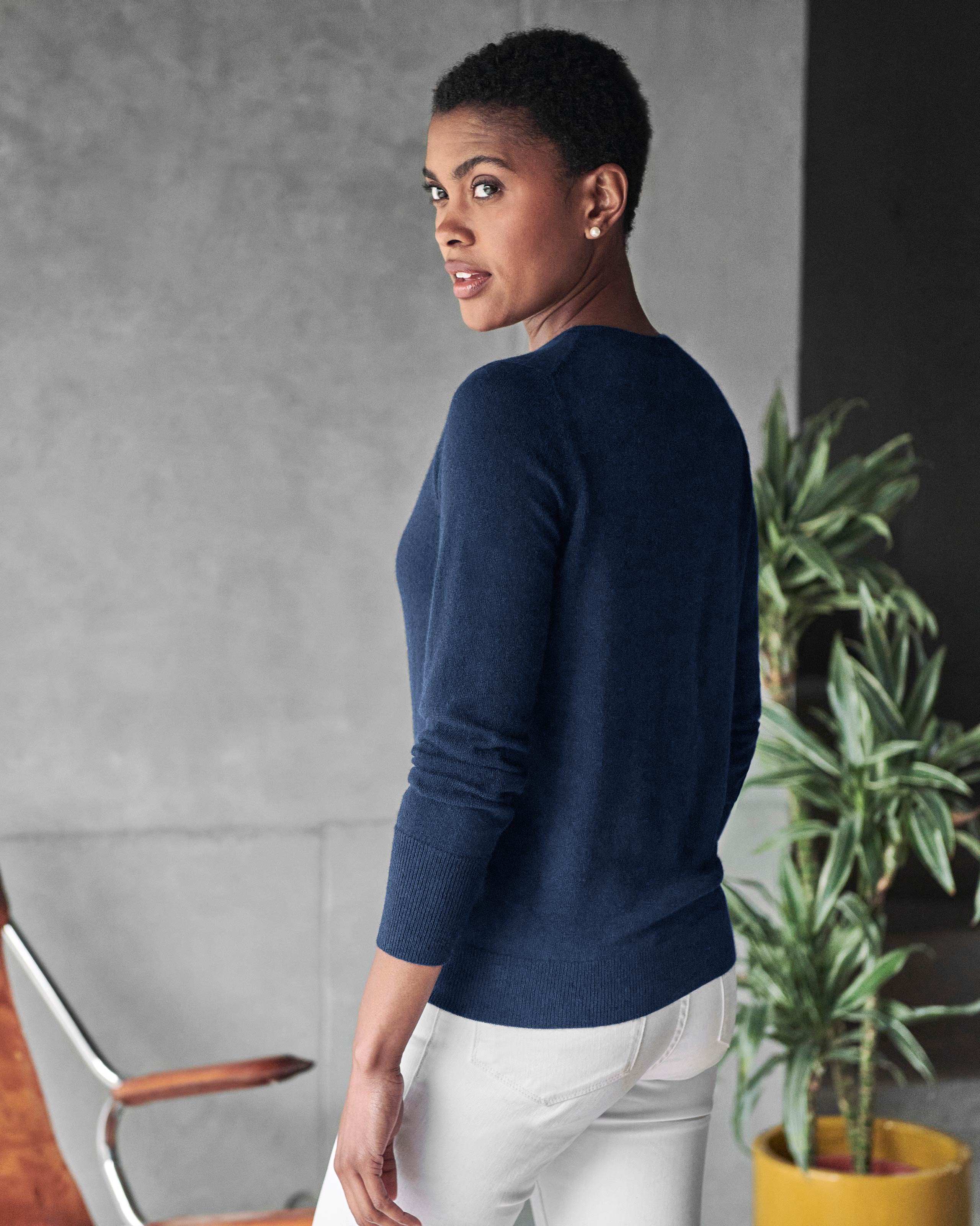 Navy | Cashmere Crew Neck Cardigan | Pure Collection