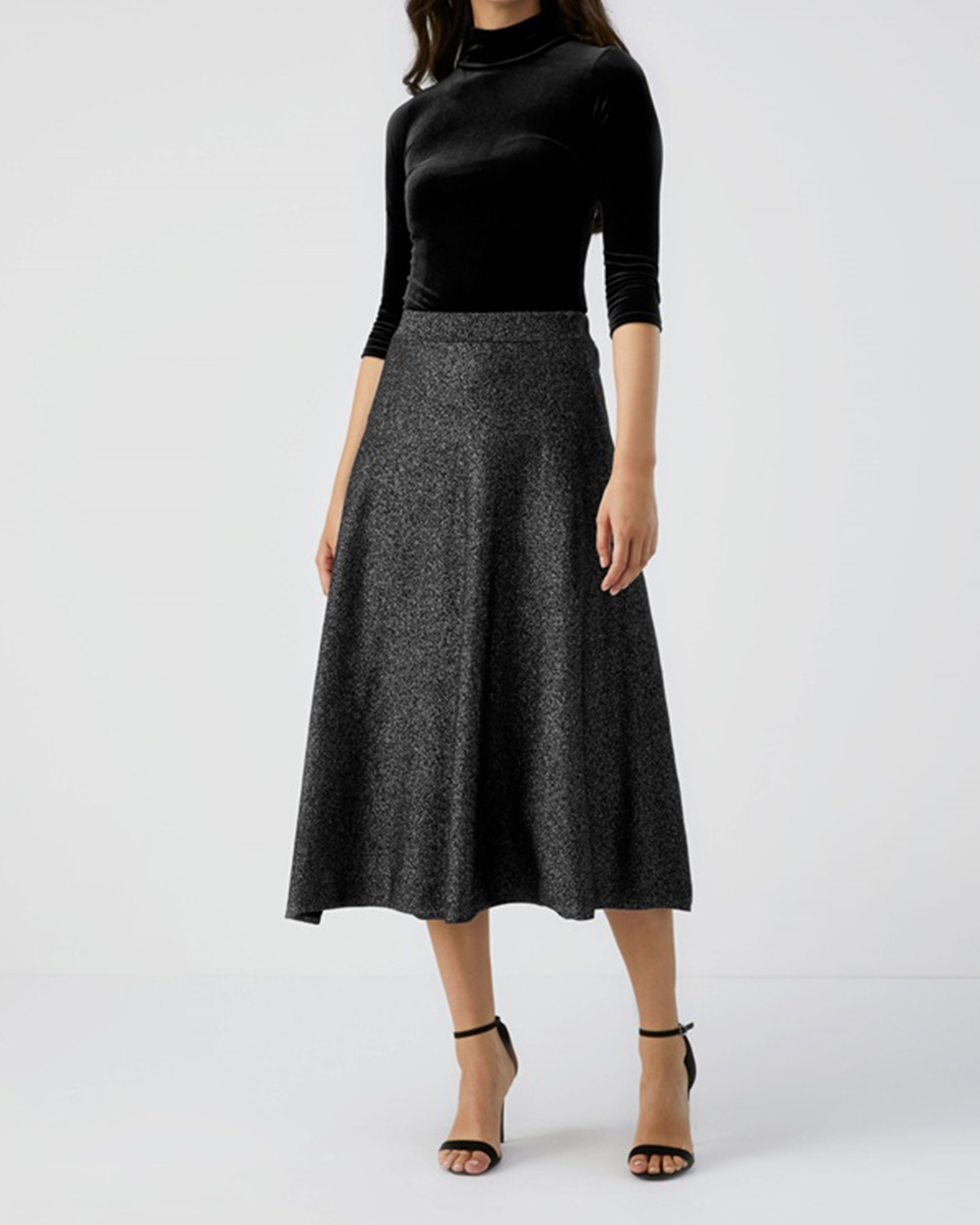 Pewter Sparkle | Knitted Fit And Flare Skirt | Pure Collection