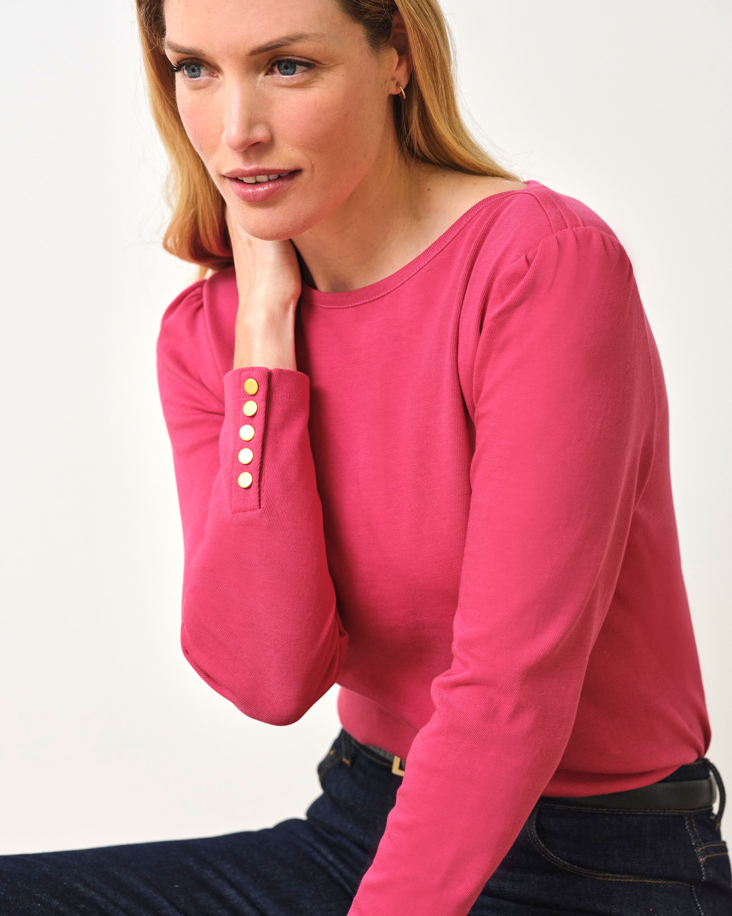 Fuchsia Pink | Button Sleeve Top | Pure Collection