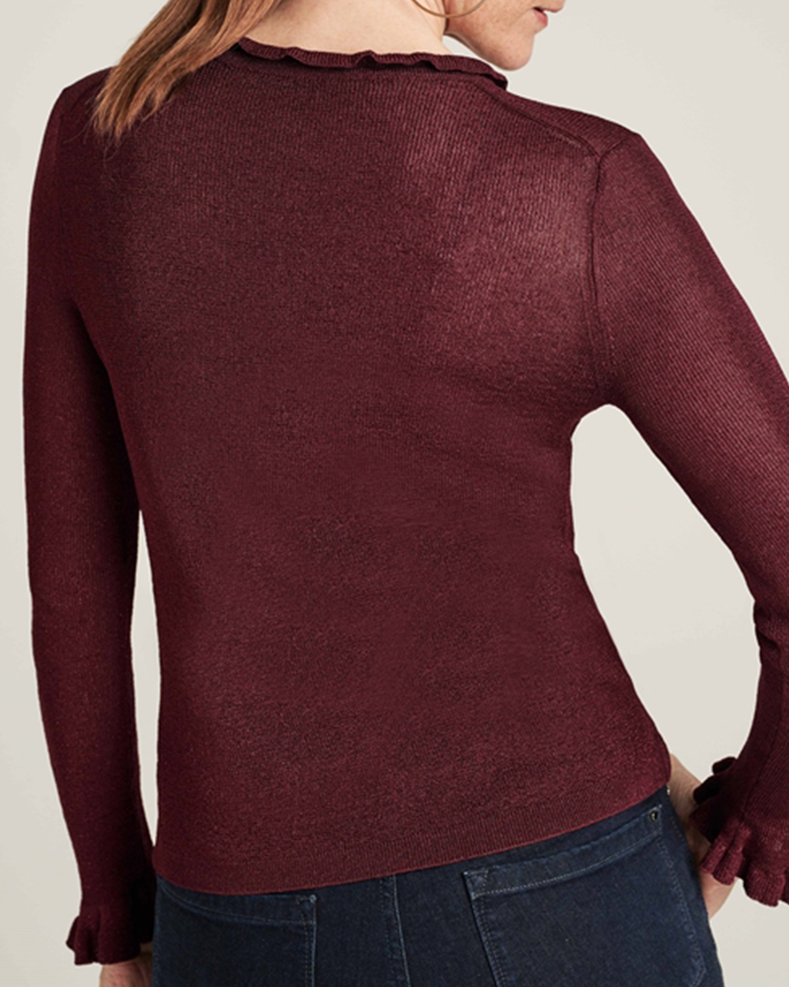 Merlot Womens Ruffle Neck Sweater Pure Collection