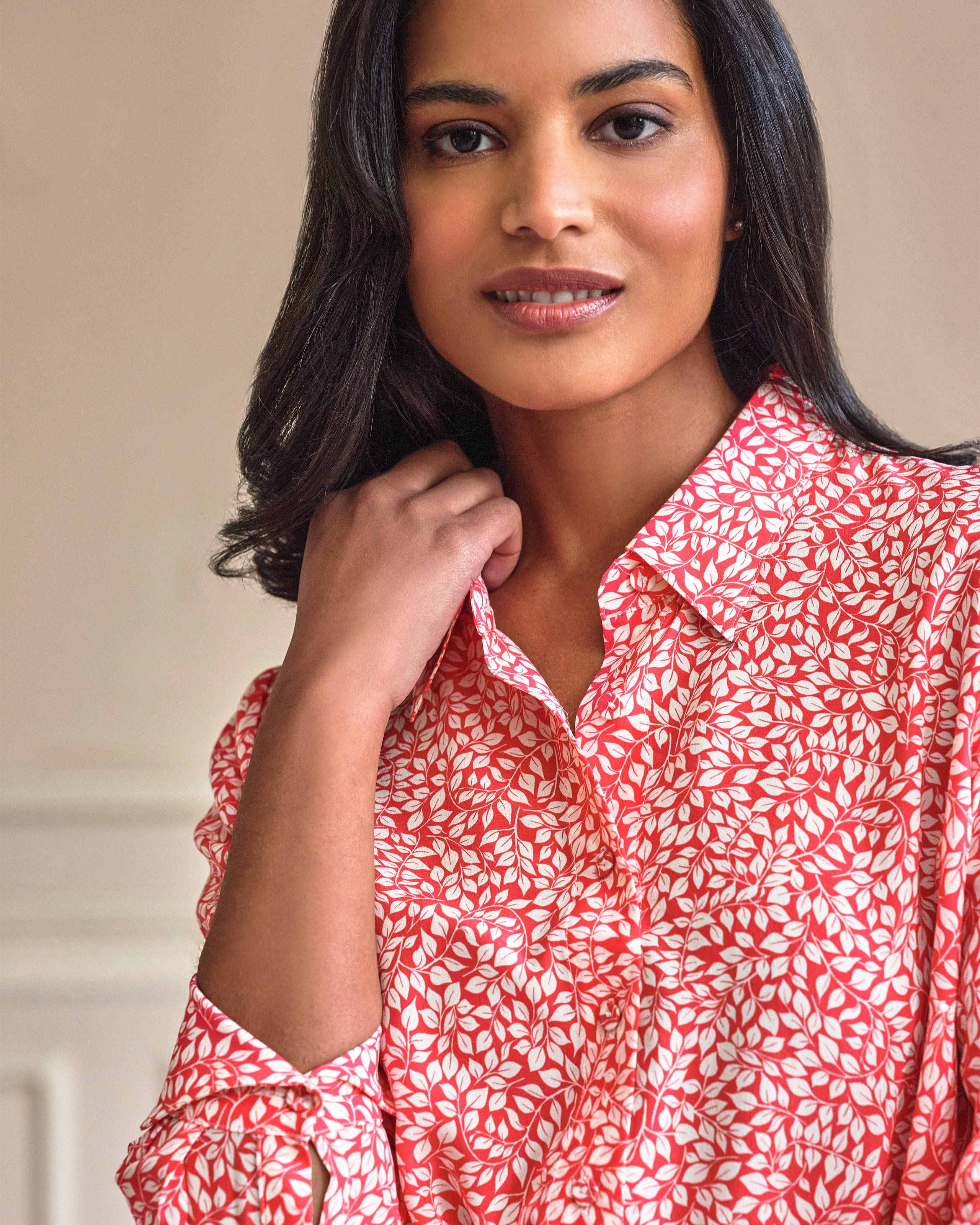 Red Ditsy Pure Washed Silk Shirt Pure Collection