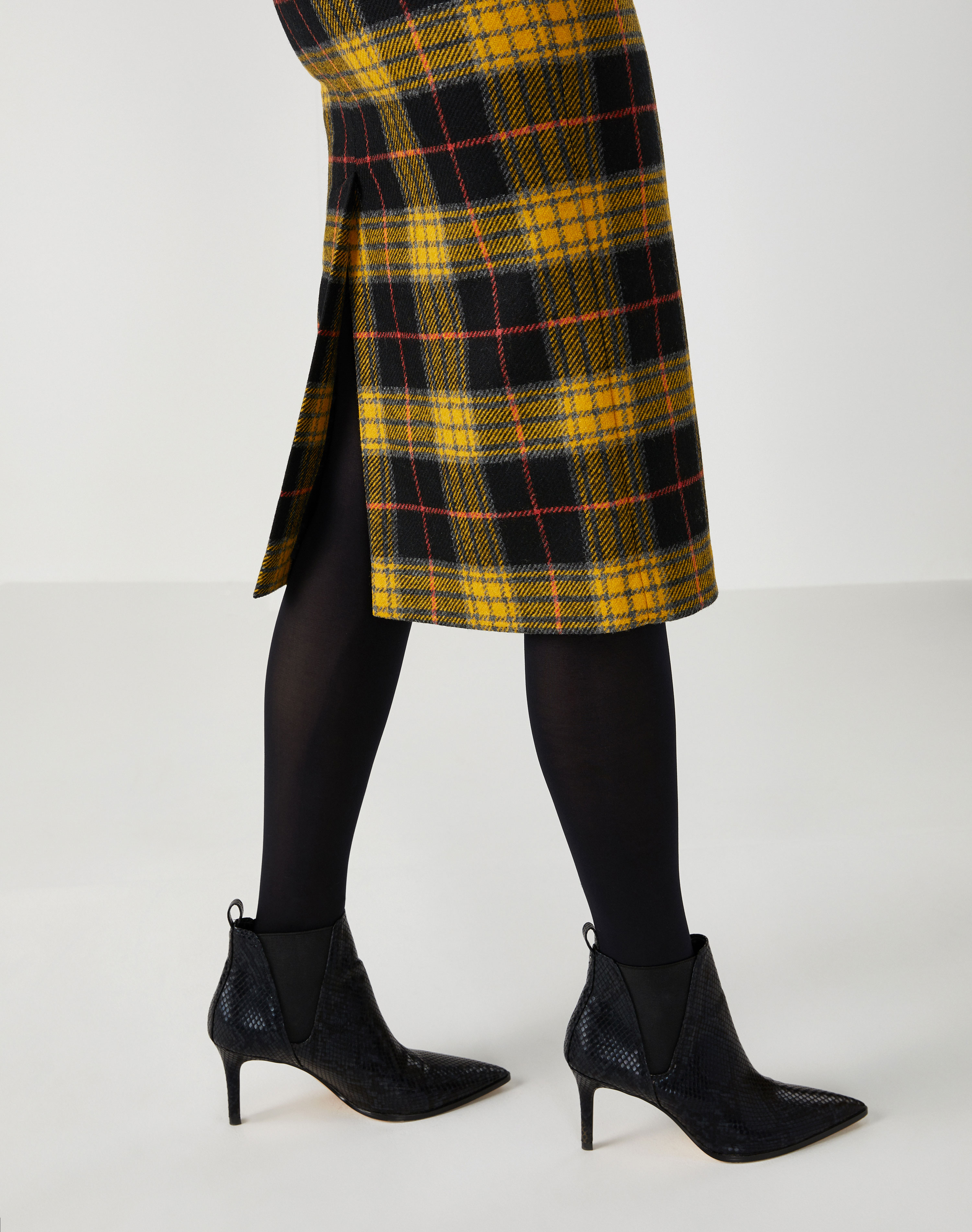Black/Yellow Check Wool Midi Skirt Pure Collection