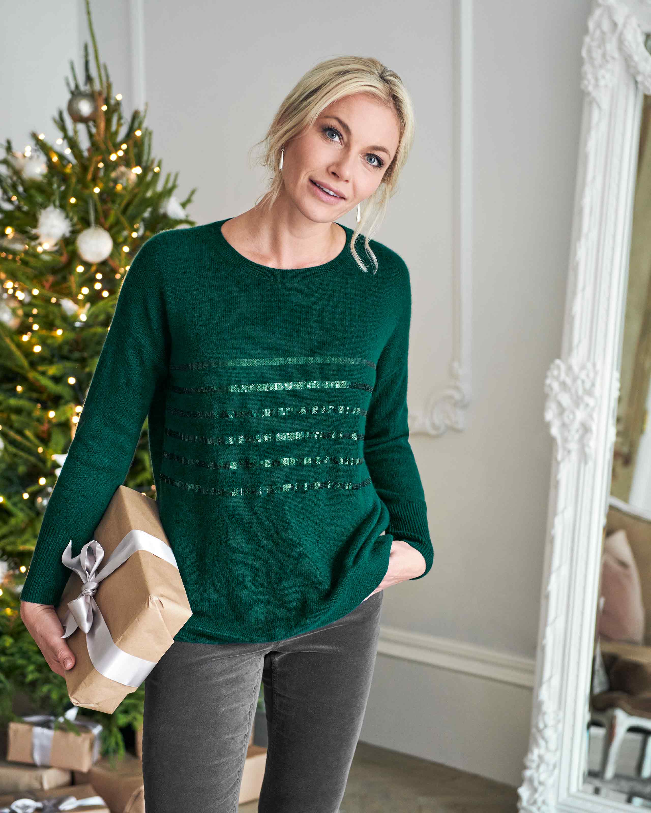 Forest Green Sparkle Gassato Sparkle Cashmere Crew Neck Jumper Pure Collection